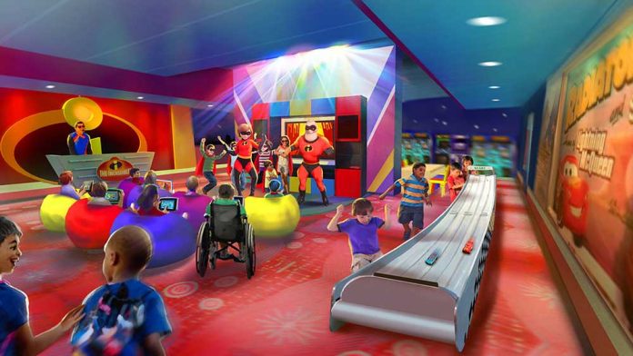 Concept art of Pixar Play Zone featuring The Incredibles