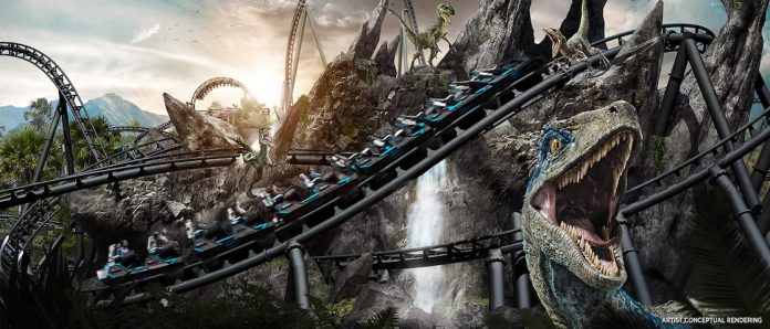 Universal Orlando Velocicoaster Jurassic World Roller Coaster concept art